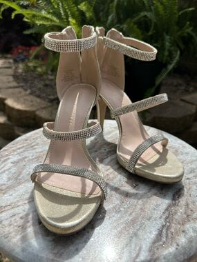 Kelly & Katie Champagne Glitter Strappy Rhinestone Heels